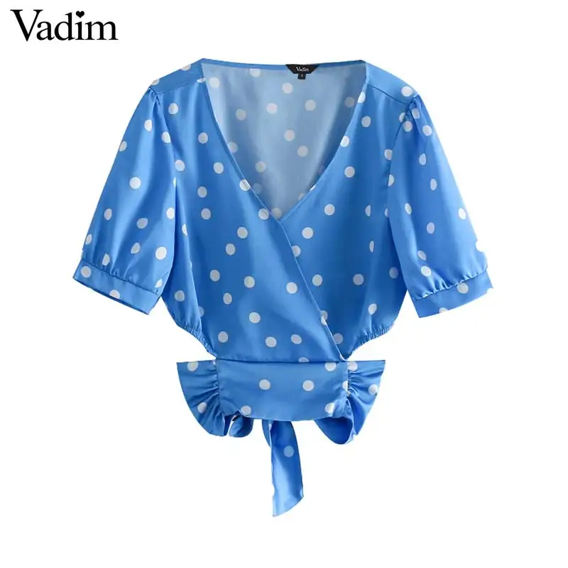 Вадим Женщины горошек короткий стиль блузка с v-образным вырезом сзади