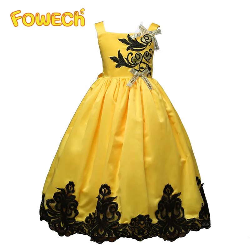 FOWECH Girls Elegant Long Dress A-Line Princess Dresses Girl Wedding Gown Children Costume Sleeveless Embroidered Lace | Детская одежда