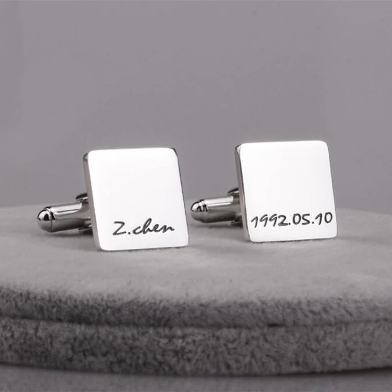 LuxJuly Custom Unisex Cufflinks Personalized S925 Silver Rose Gold Character Name Laser Printing Cufflink | Украшения и