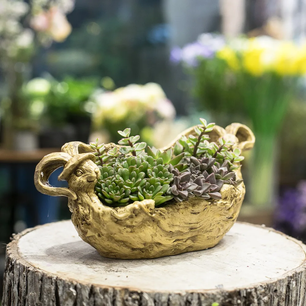 Искусственная коряга кролик плантатор смолы цветочный горшок скульптура