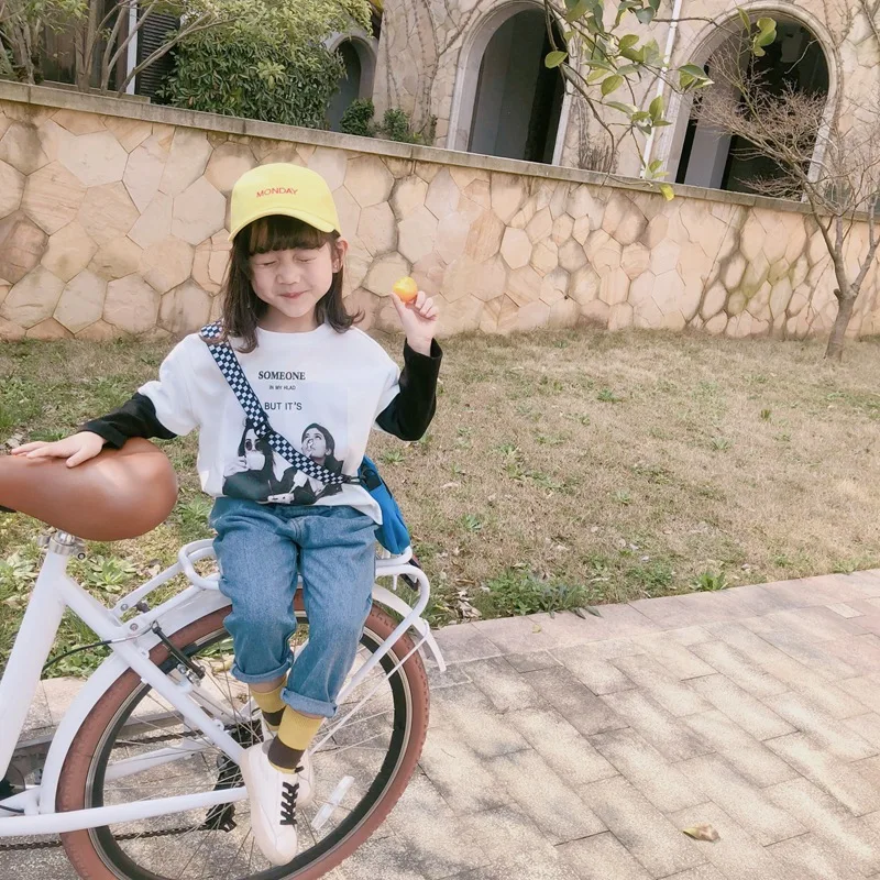 Модные лоскутные футболки с длинными рукавами в Корейском стиле для мальчиков и