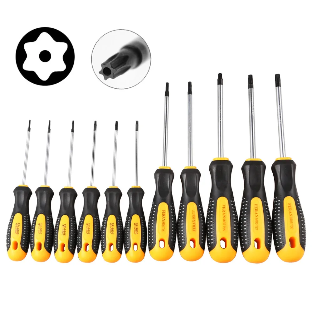 11 Uds Cr-V destornillador Torx con agujero magnético T5-T30 tornillo conductor Kit para teléfono herramienta manual de reparación de