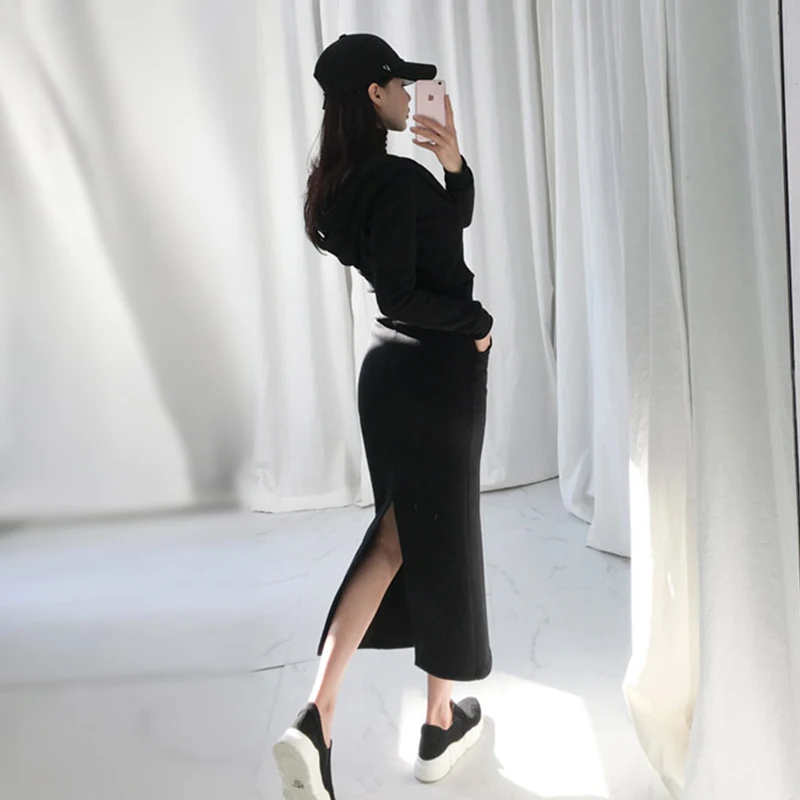 С длинным рукавом Комплект из 2 предметов Для женщин Crop Top & женские юбки карандаш