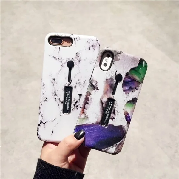Fashion Marble Pattern Hybrid Armor Metal Aluminum Bracket Stand Holder Kickstand Phone Case For iPhone X 6 6sPlus 7 8Plus |
