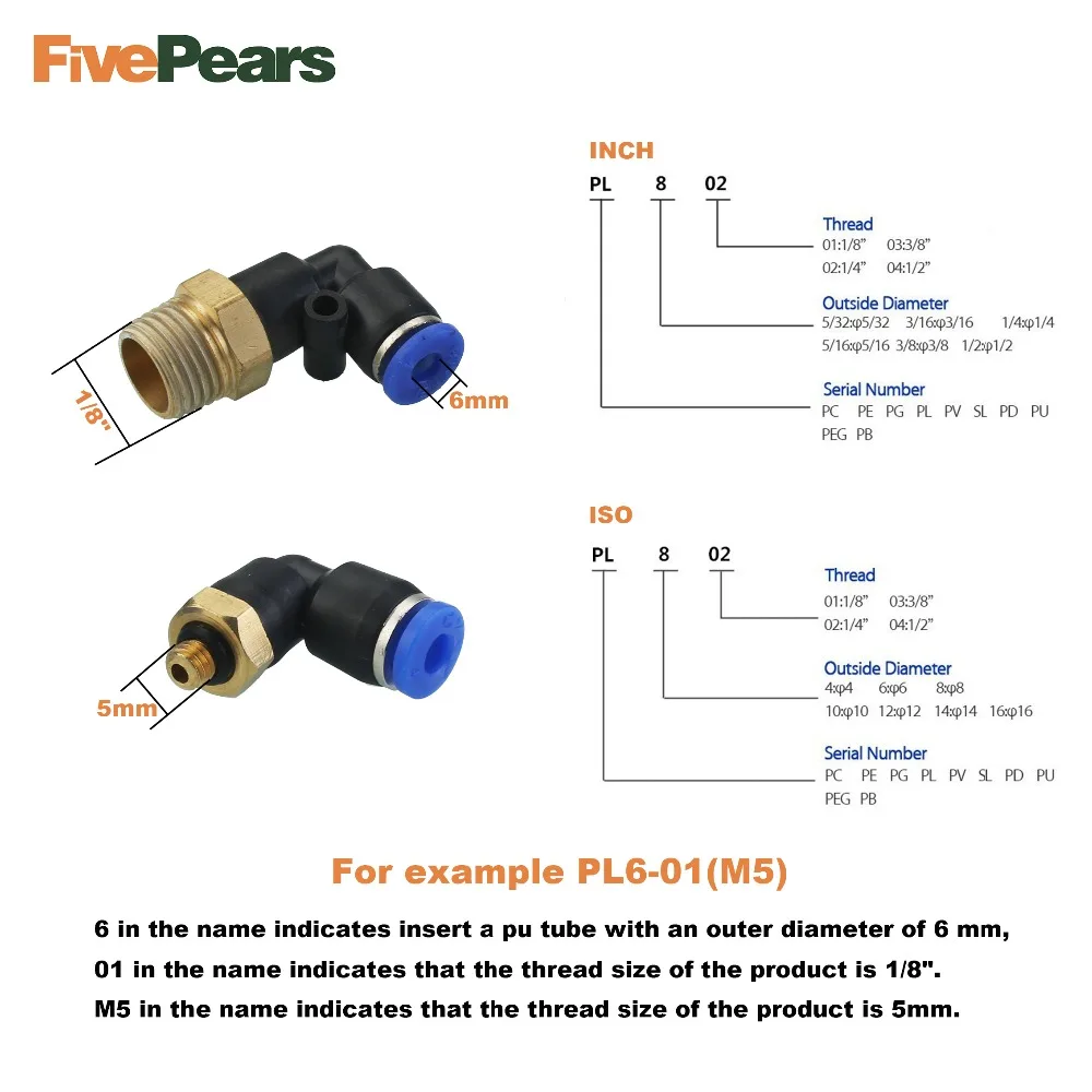 5 шт./лот PL6 Пластик пневматический быстросъемный СОЕДИНИТЕЛЬ 6 мм до M5 1/8 &quot1/4&quot 3/8