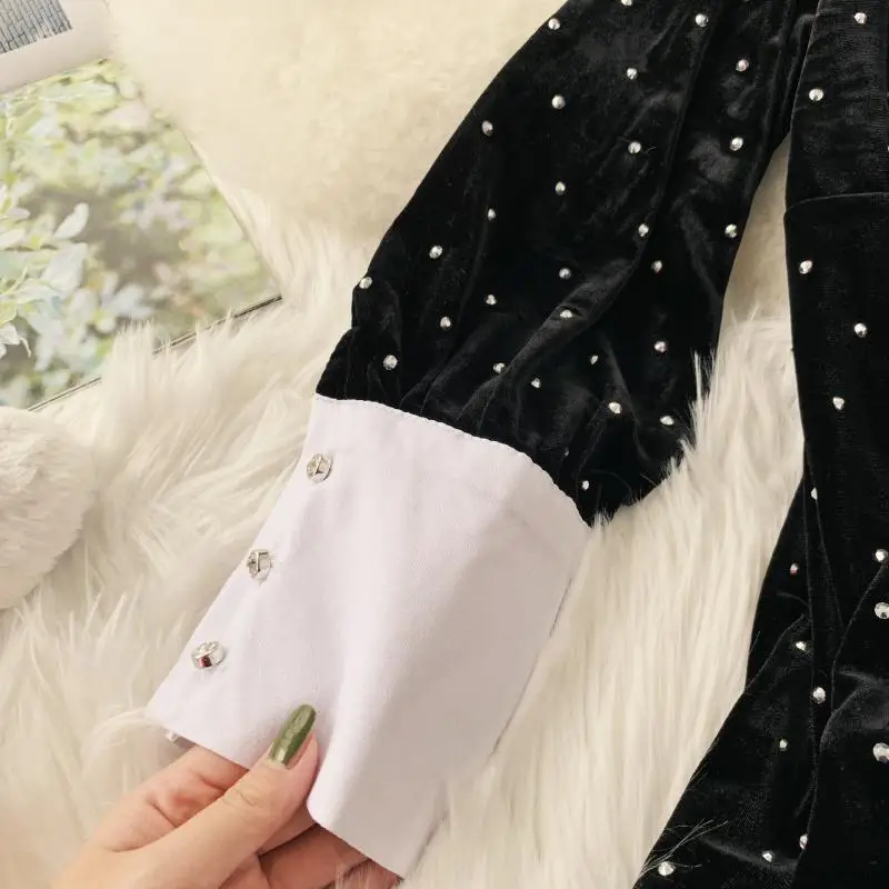 2019 Новое модное женское платье осень-зима тонкое с длинными рукавами ретро