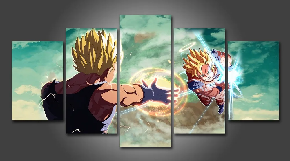 Новый 5 шт. Холст Искусство HD Dbz Goku Vs Vegeta холст живопись artl украшения для дома