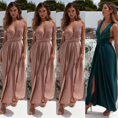 

Sexy Backless Jumpsuit Romper Womens Summer V Neck Sleeveless Split Jumpsuit Bling Sequined Chiffon Wide Leg Trousers