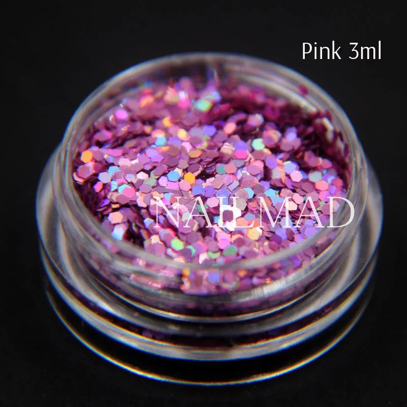 Laser Pink 3ml 1 мм шестиугольные лазерные блестки для ногтей голографические блестки с голографическим блеском для украшения ногтей - Цвет: Laser Pink 3ml