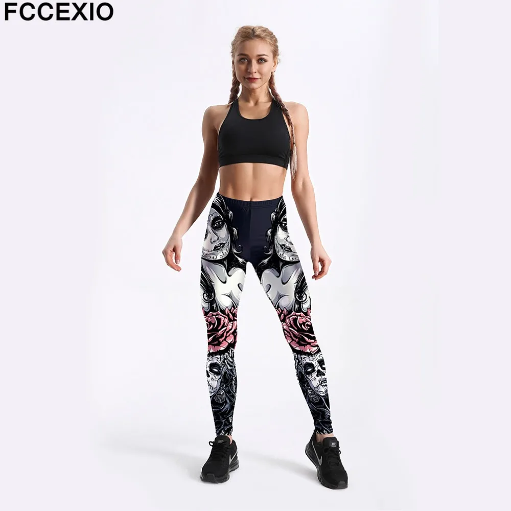 Женские леггинсы для фитнеса FCCEXIO спортивные Леггинсы с высокой талией и черепом