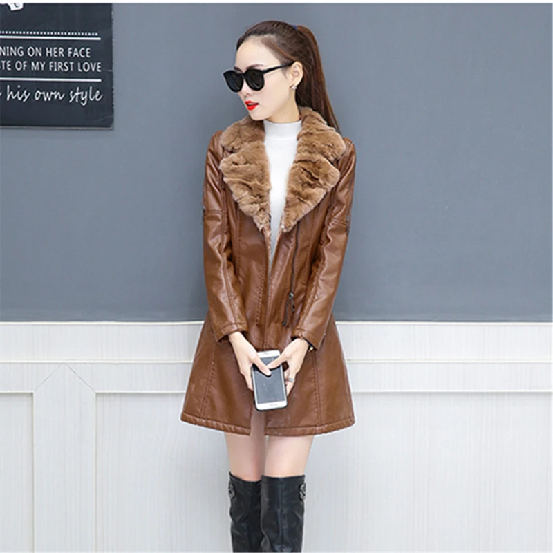 Зимние Куртки из искусственной кожи женские пальто осенняя новинка длинные