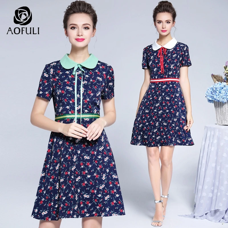 Платье AOFULI 09611 с бантом и цветочным узором летнее короткое платье большого