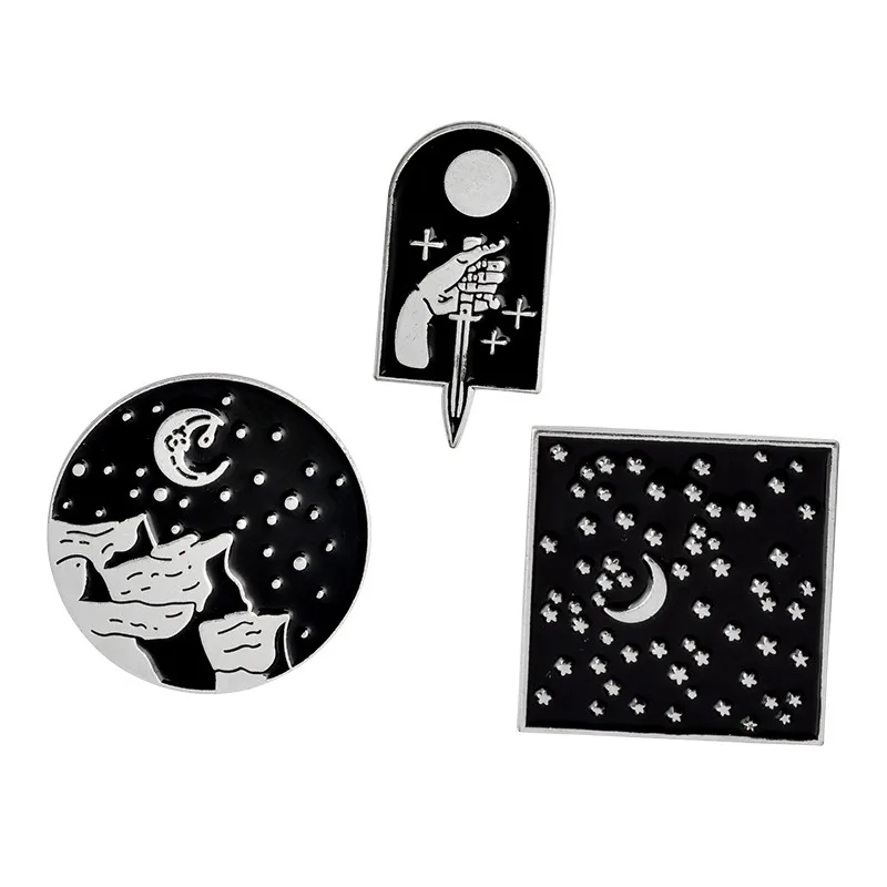 3 шт./компл. темно «Луна», «Звезды» горный кинжал Pin комплект эмаль нагрудные знаки Значки Броши Для женщин Для мужчин брошь - Окраска металла: silver