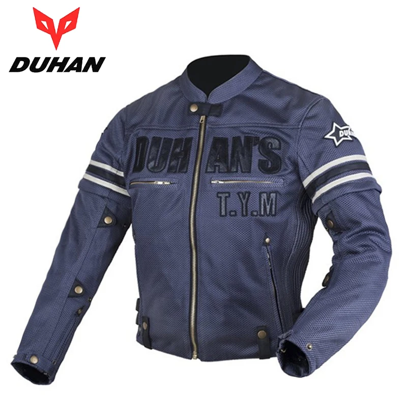 Blue Jacket DUHAN мотоциклетная куртка Мужская дышащая гоночная летняя мотоциклетная куртка для верховой езды Chaqueta Moto одежда со съемным защитным механизмом - Цвет: Blue Jacket