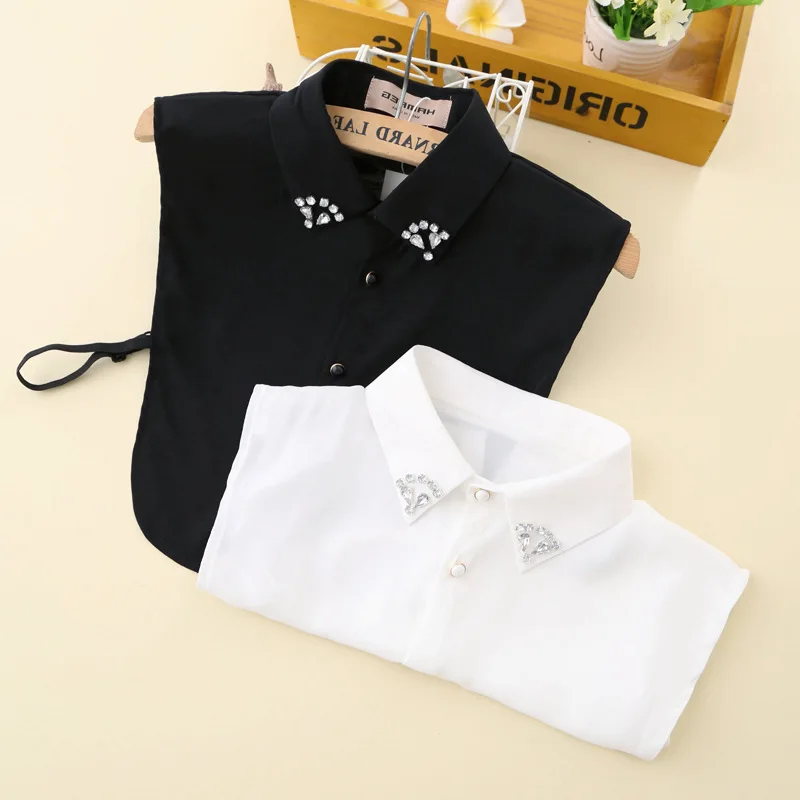 

Collar Fake White Tie Shirt Women Season Pearl Blouse Fake Collar Shirts