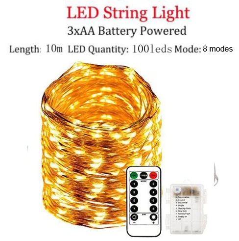 10m 10led string Светодиодный свет шнура Водонепроницаемый светодиодный медный провод огни фейерверка 8 режимов Фея гирлянда Рождественская батарея управляемая 13key Дистанционное - Испускаемый цвет: 10m 10led string