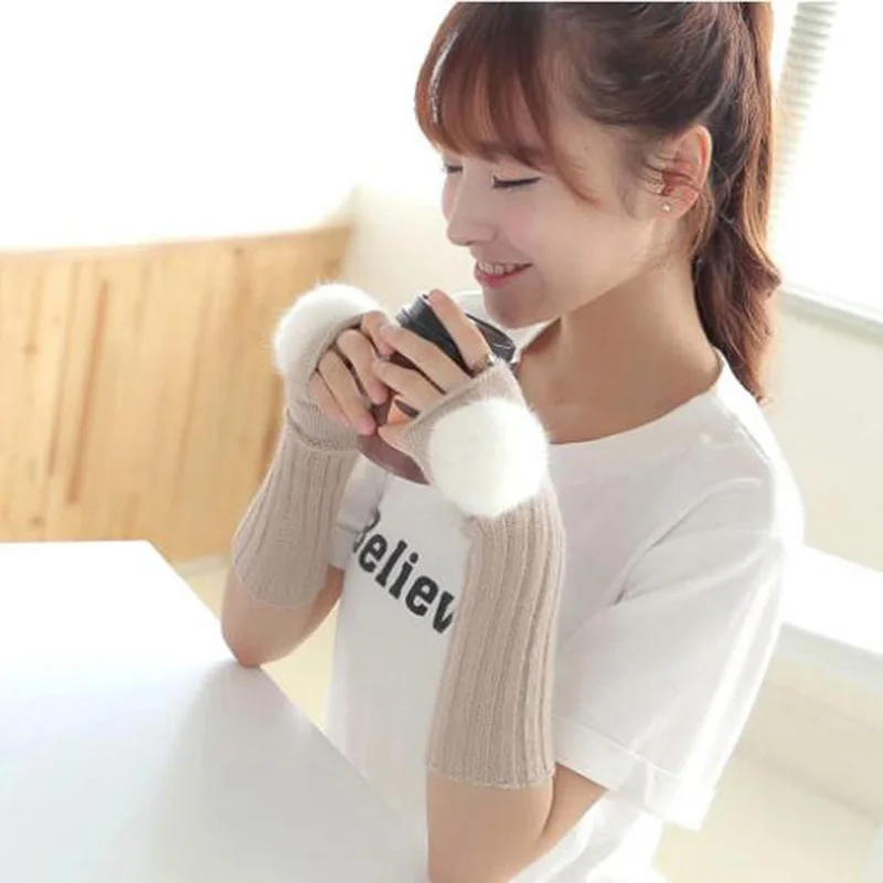 Короткие вязаные женские перчатки L27 теплые зимние без пальцев для девушек|fashion