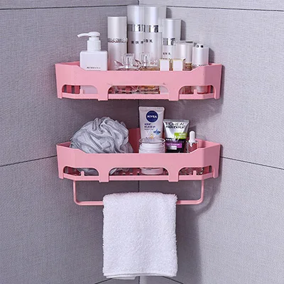 pink 1 1 Набор, бездырочный стеллаж для ванной, настенный, для мытья рук, туалетный столик, вешалка для полотенец, косметический ящик для хранения, стойка для хранения, держатели - Цвет: pink 1