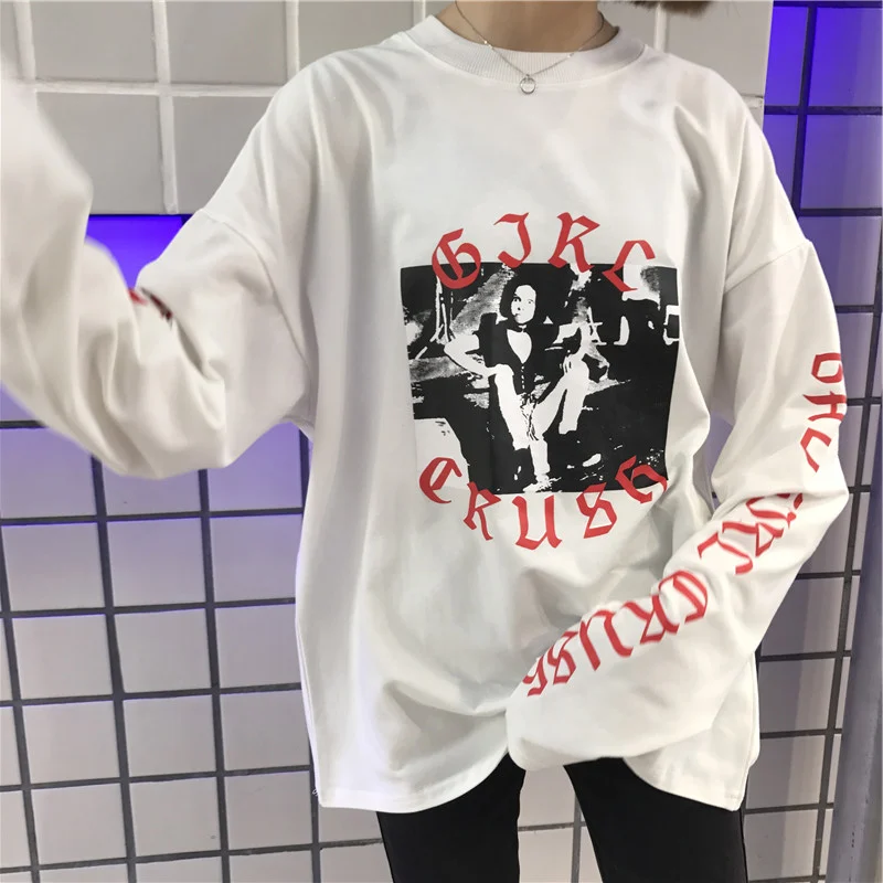 Готические буквы печати oversize-свитшот для Для женщин 2017 Новая весенняя одежда Street