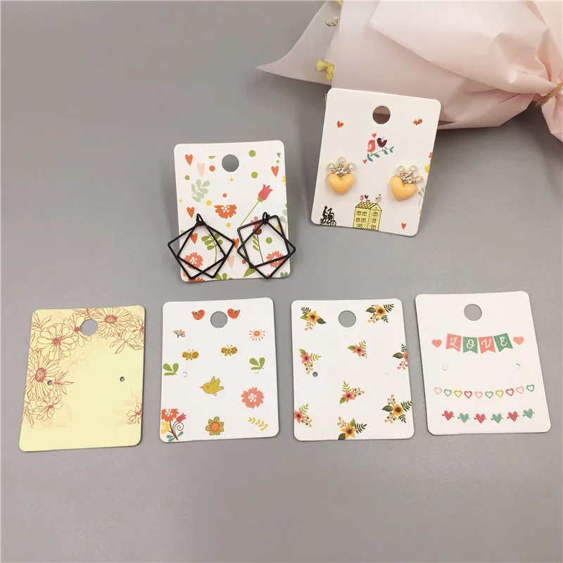 50 pcs Retro kraft paper Earring Cards 5x4cm Multiple styles small jewelry accessory displays card earring packing | Украшения и