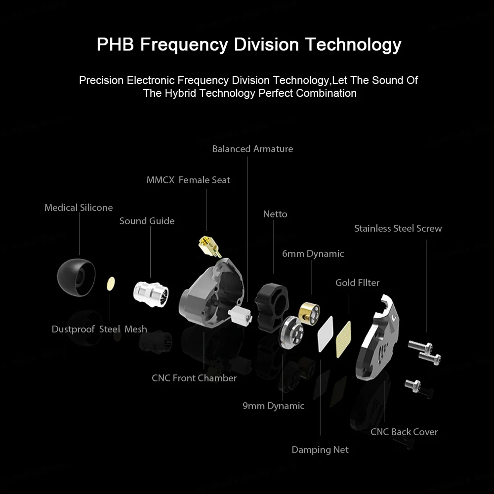PHB EM023 2BA + 2DD наушники гибридные HIFI Monito металлическая гарнитура для бега