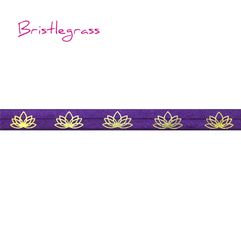 BRISTLEGRASS 5 ярдов 5/" 15 мм Золотой лотос фольга печать Блестящий складывающийся над эластичными врагами повязка из спандекса повязка на голову повязка для волос платье DIY шитье