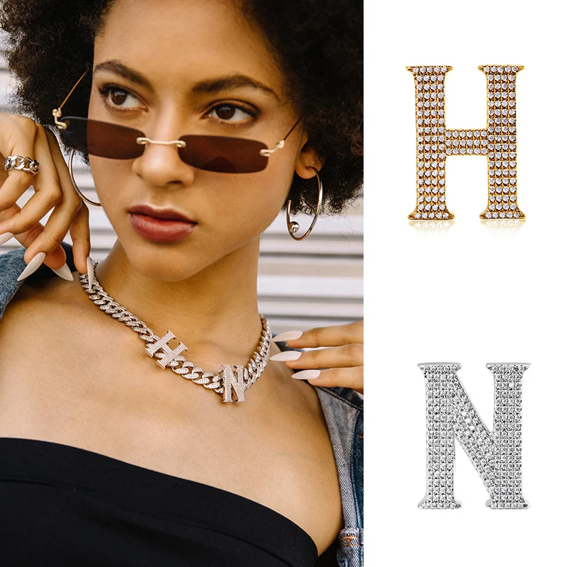 Золотой Серебряный начальный Шарм Письмо белый цирконий кулон ожерелье &quotN&quot H