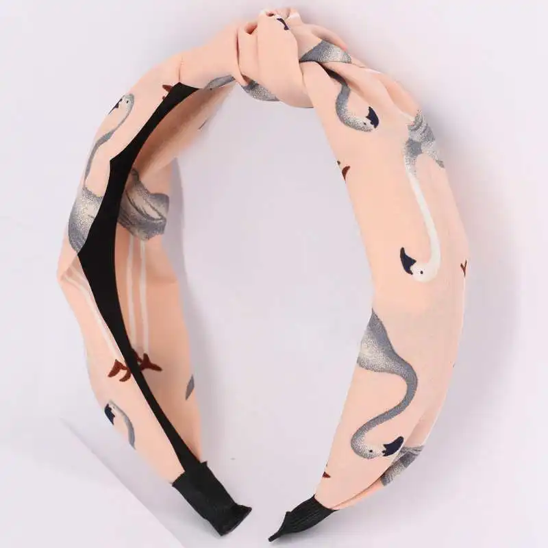 pink hair hoop Женская перекрестная Тюрбан повязка на голову с принтом фруктов Фламинго эластичные повязки для волос летняя широкая шифоновая повязка для волос женский завязанный головной убор - Цвет: pink hair hoop