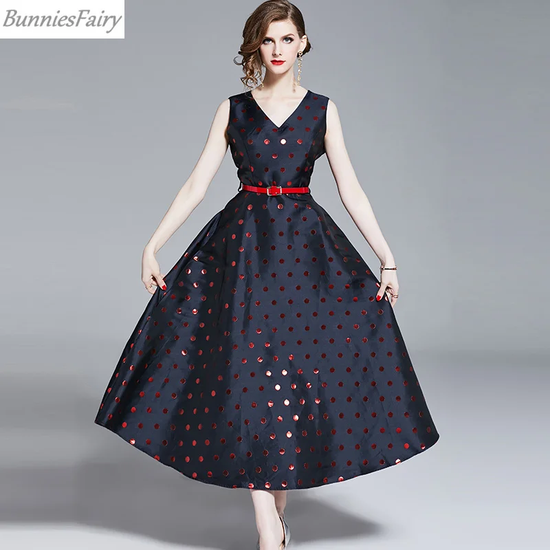 BunniesFairy 2019 весеннее женское винтажное красное платье в горошек с геометрическим