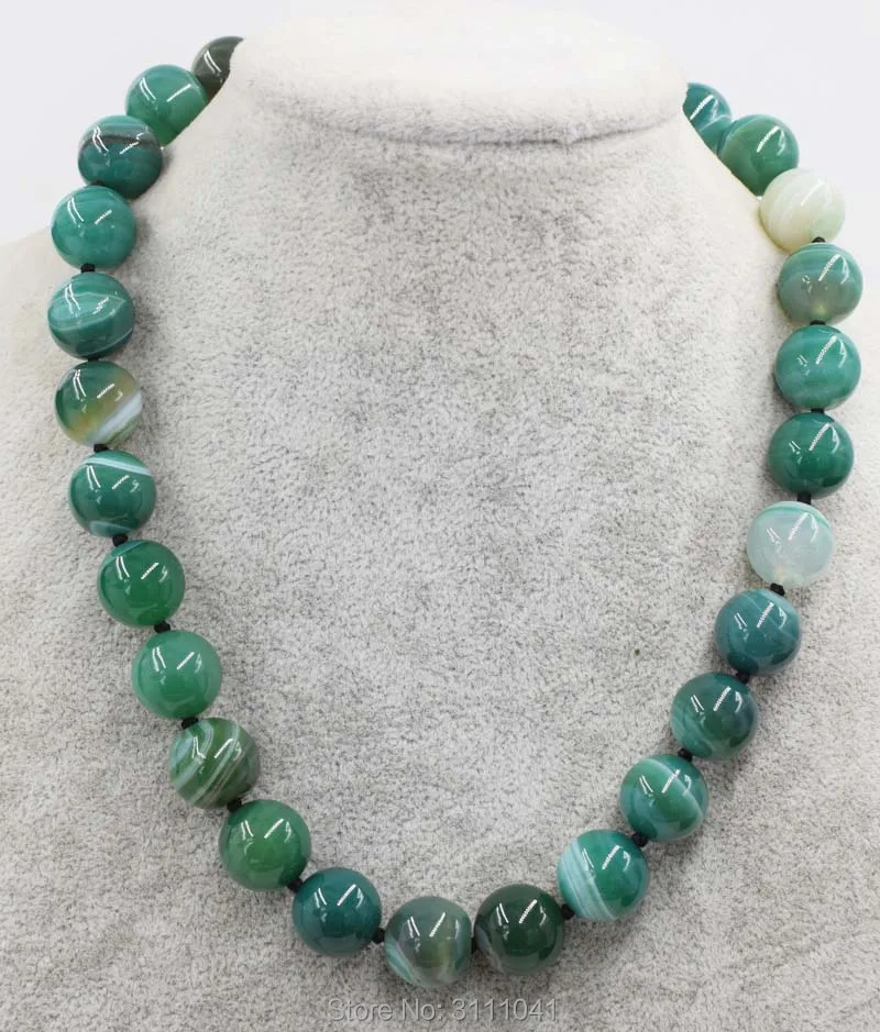 

green veins agate round 14mm necklace 18inch wholesale beads nature FPPJ woman 2017
