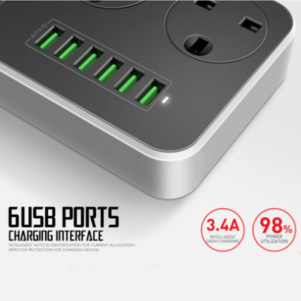 Удлинитель USB удлинитель от перенапряжения переменного тока 3 AC UK розетки с 6