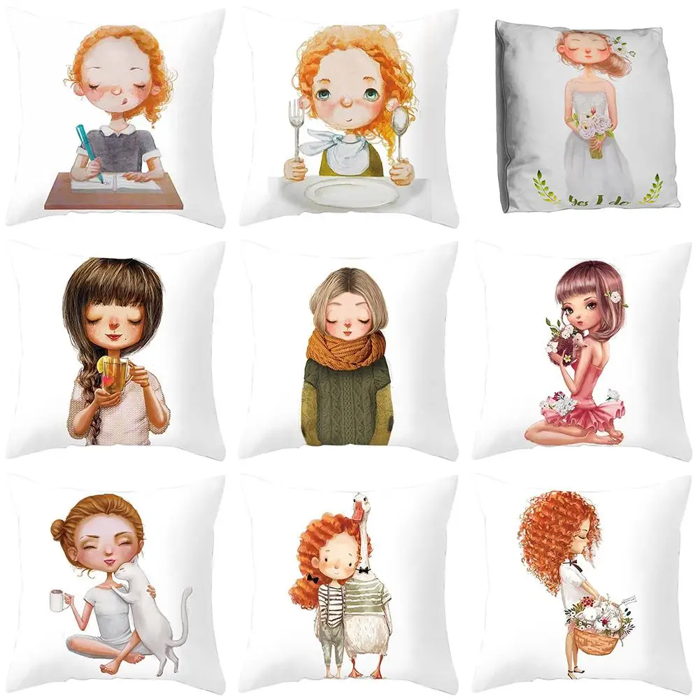 Двухсторонняя подушка для медитации с принтом девочек наволочка дивана-кровати