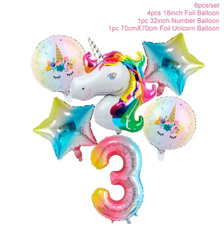 colour 3 set 6 шт. розовый набор кистей с ручкой в форме единорога С Днем Рождения украшения для детской вечеринки Единорог принадлежности для вечеринки на день рождения детский душ Аксессуары для вечеринки Единорог - Цвет: colour 3 set