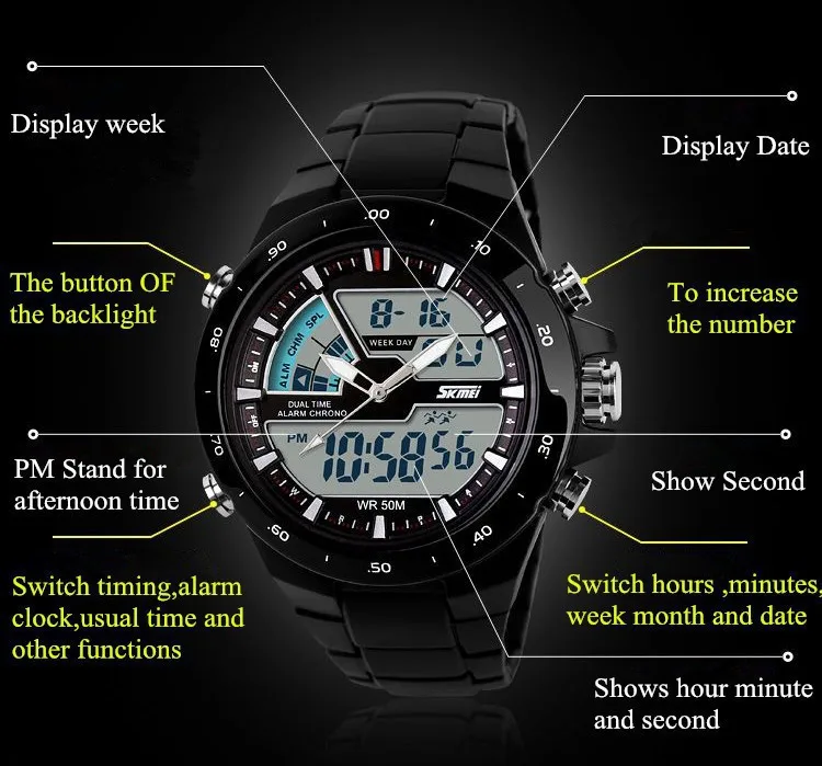 Мужчины Военные Спортивные Часы 2 Раза Зона Подсветки Кварцевый Хронограф