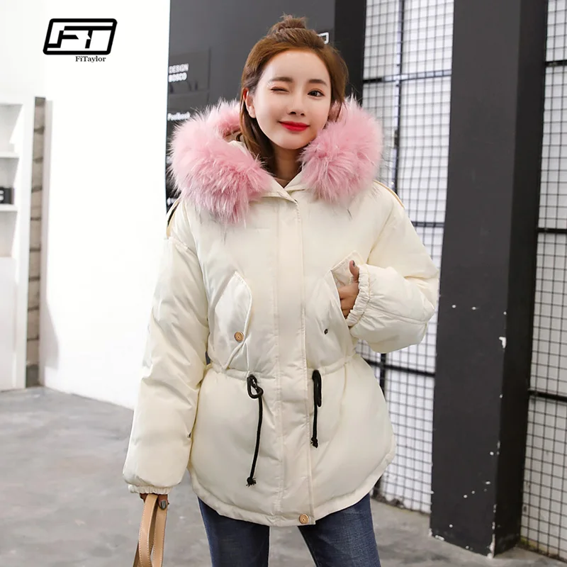 Fitaylor искусственный мех воротник короткие парки хлопковая стеганая куртка зимняя