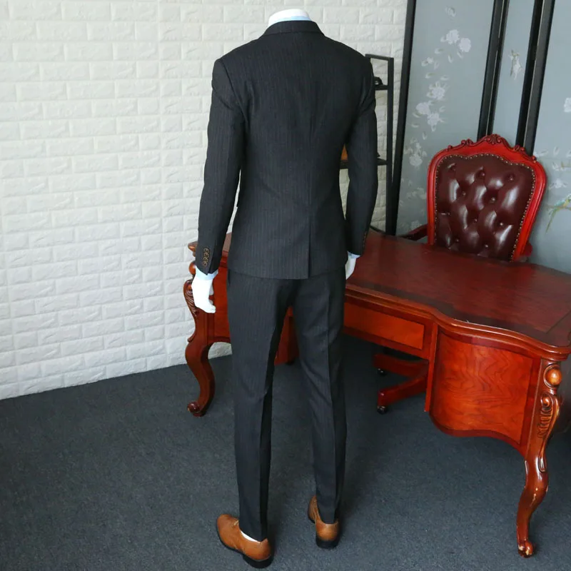 Business Casual Male Suit European style Wedding Suit For Men Grey Stripe Suit Blazer Coat three-piece Prom Mens Suits 365wt20