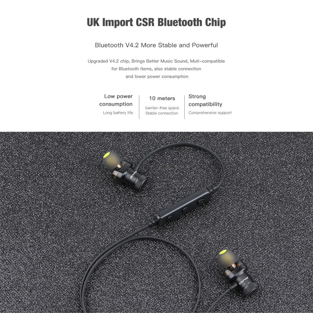 AWEI G20BL магнитные bluetooth наушники с ЧПУ металл двойной драйвер наушники беспроводной Спорт Бег bluetooth 4,2 наушники