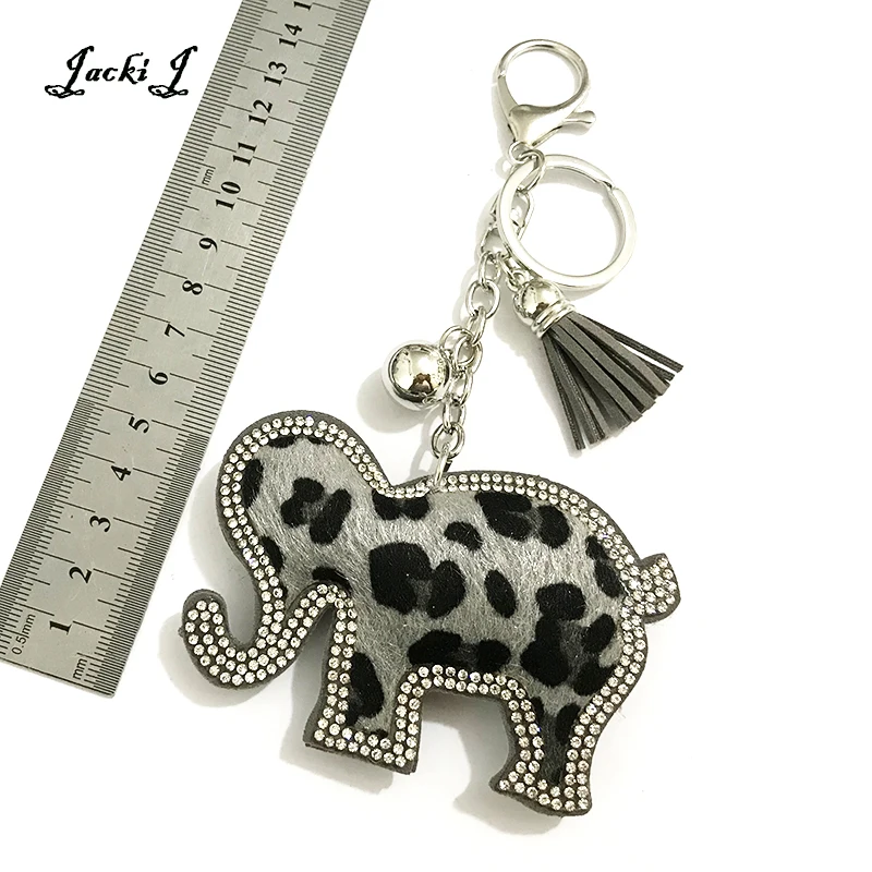 Серый леопардовый принт искусственный мех Слон брелок для женщин животное