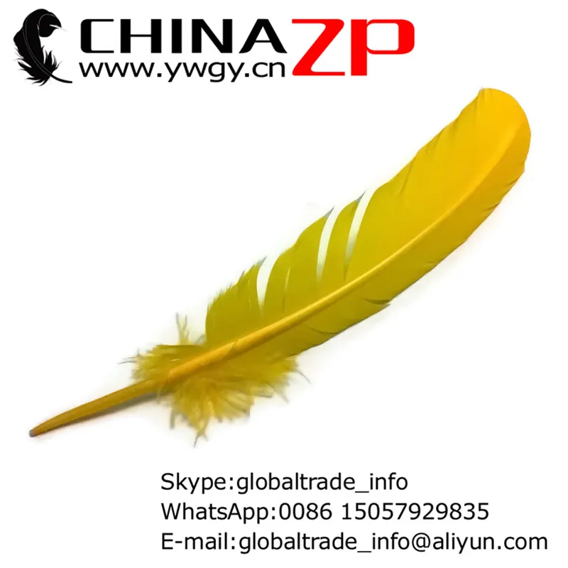

No.1 Plumage Supplier CHINAZP Factory 50pcs/lot 30~35cm(12~14inch) Length Dyed Yellow Turkey Rounds Quill Wing Feathers