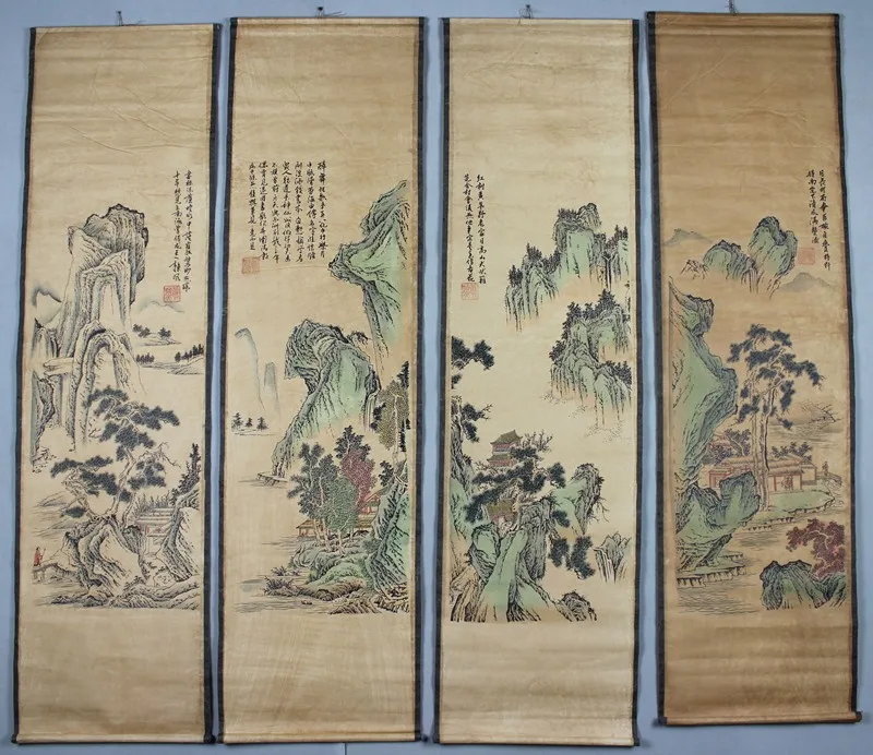 Китайская народная коллекция картина из прокрутки четыре экрана картины