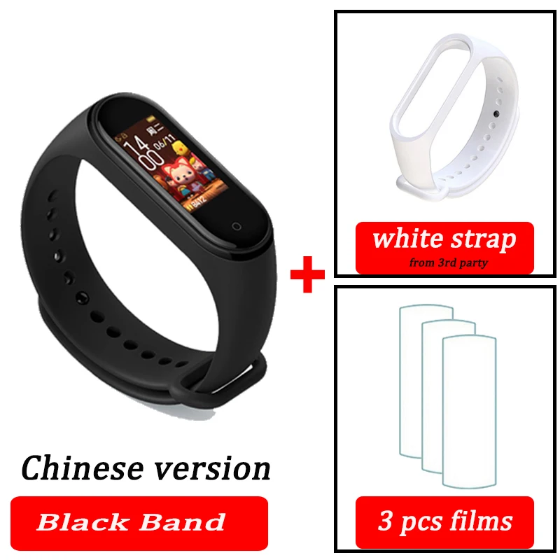 black CN white Xiaomi Mi-браслет 4 смарт-Браслет фитнес-браслет MiBand Band 4 Частота сердечных сокращений большой сенсорный экран сообщение Smartband - Цвет: black CN white