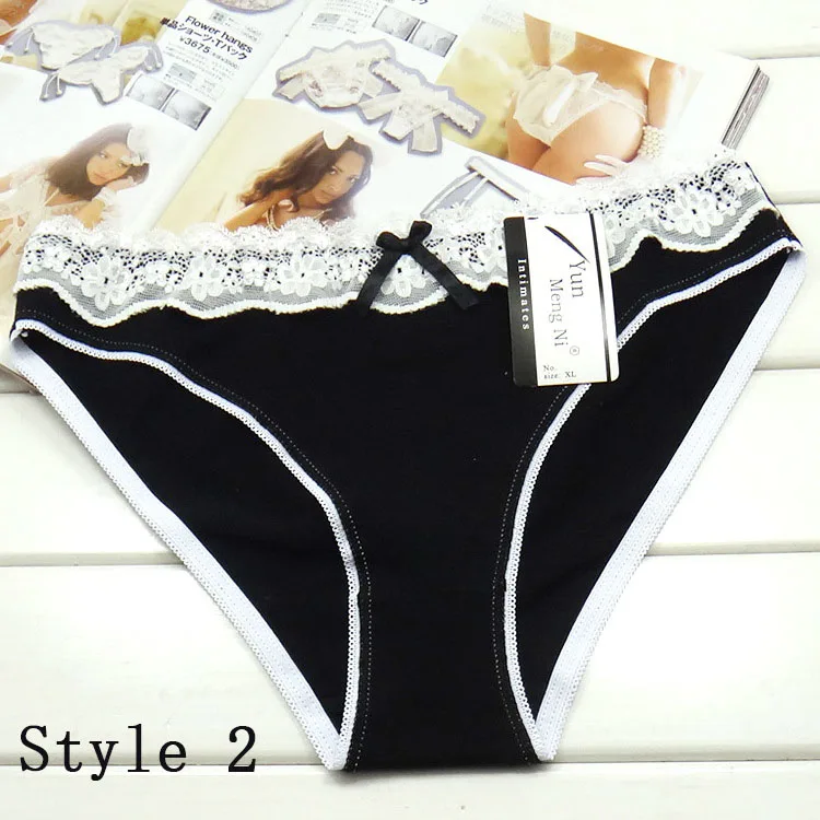 Style 2 1 шт., сексуальные женские трусики с кружевным бантом, розовые трусы, модные милые трусы с низкой талией, 95% хлопок, нижнее белье для женщин, удобное, дышащее - Цвет: Style 2