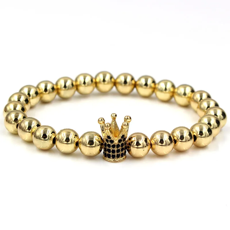 Черный CZ King очаровательный браслет с короной эластичная регулировка для мужчин и женщин натуральный красный камень Howlite бусины для женщин мужские ювелирные изделия - Окраска металла: ZJ2011G