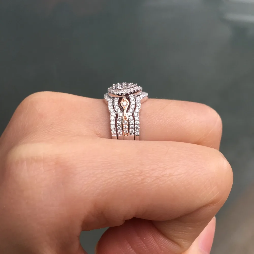 Newshe, 3 шт., 925 пробы, серебряные Свадебные кольца для женщин, 1,3 Ct, двойная груша, форма AAA CZ, обручальное кольцо, набор, модные ювелирные изделия