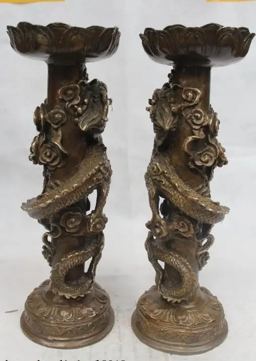

S02836 15"Chinese Folk Pure Bronze excellent Lucky Dragon candelabrum Statue