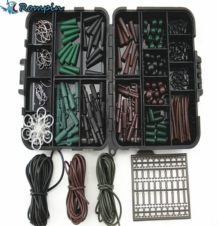 

Rompin набор аксессуаров для ловли карпа, коробки для рыболовных снастей с крючками, резиновыми Вертлюгами, бусинами, втулками и пробками