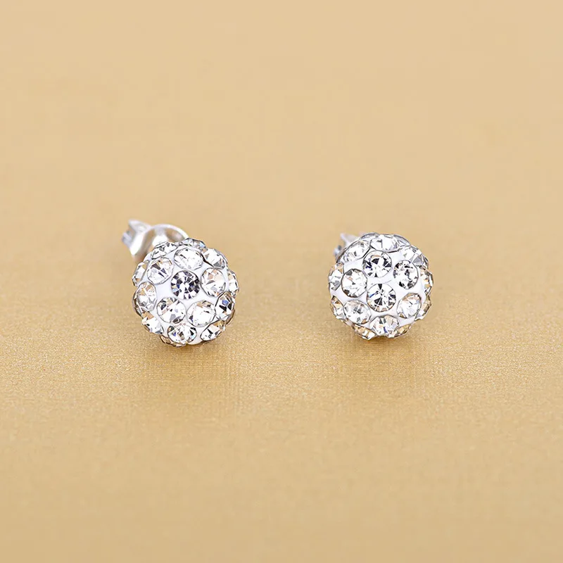 

Fashion Women Silver Color Crystal Ball Stud Earrings For Women Birthday Jewelry Gifts