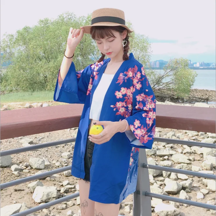 Японский кардиган с принтом аниме женское кимоно пальто 2019 осень Половина рукава