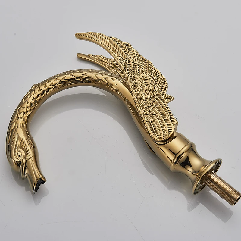 Роскошный кран для раковины в форме золотого лебедя с двойной хрустальной ручкой