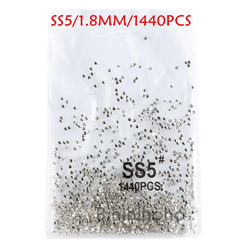 white ss5 SS3-SS8 1440 шт. с плоской задней поверхностью для маникюра кристаллы, стразы для дизайна ногтей, 3d-украшения для ногтей DIY Стекло драгоценные камни AB прозрачные украшения - Цвет: white ss5
